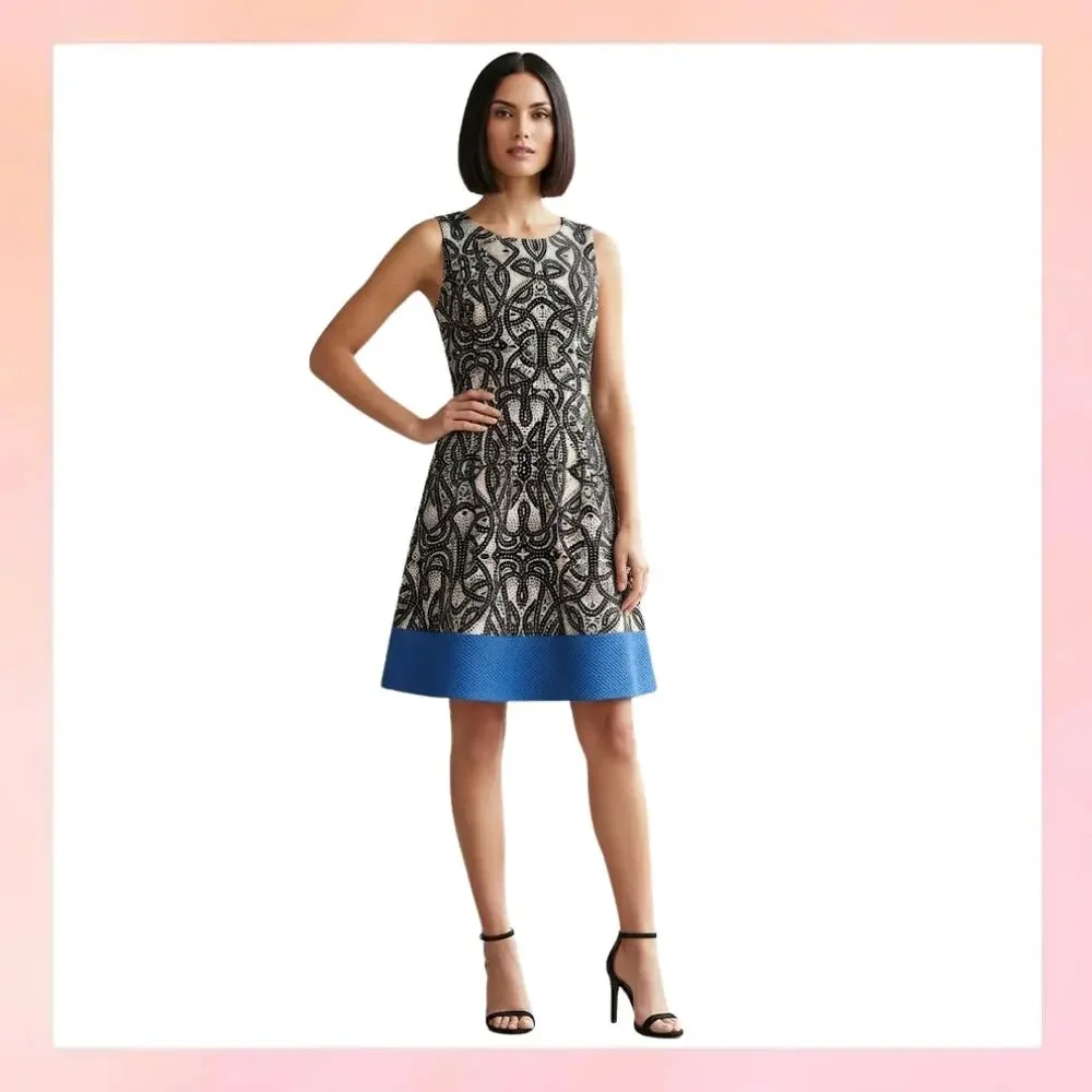 The Limited Black White Patterned Sleeveless Fit & Flare Dress Sz 10